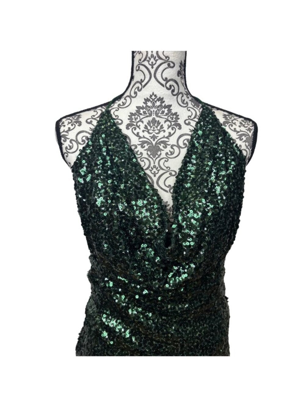 ✨3/$30 NWT Fashion Nova XL Green Sequin Mini Dress Halter Neck Cowl Sexy - Picture 4 of 4
